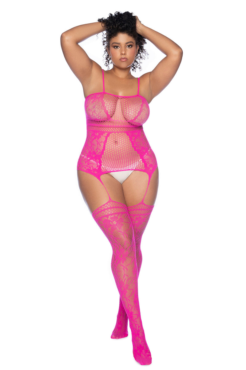 FISHNET BODYSTOCKING HOT PINK Q/S