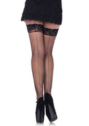 STAY UP SILICONE LACE TOP THIGH HIGH FISHNETS WITH BACKSEAM BLACK Q/S