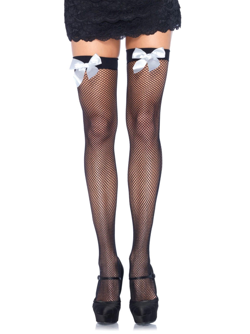 FISHNET THIGH HIGHS WHITE BOW O/S