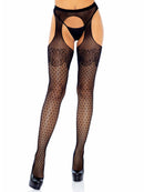 POLKA DOT SUSPENDER PANTYHOSE BLACK O/S