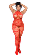 HEART FISHNET BODYSTOCKING WITH RHINESTONE DETAIL RED Q/S