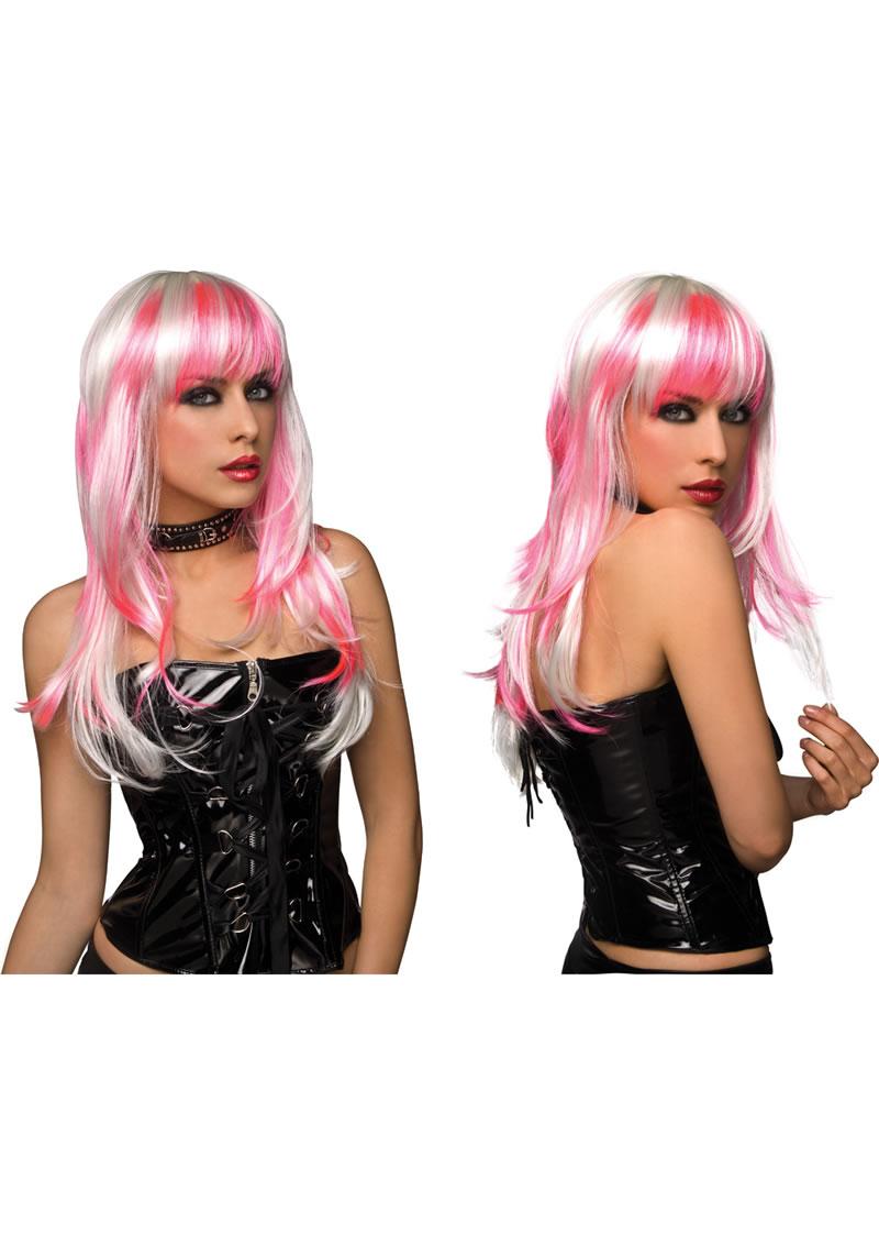 PLEASURE WIGS COURTNEY WHITE WITH HOT PINK