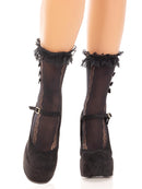LACE RUFFLE ANKLET SOCKS BLACK