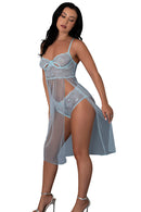 BLUE SKY LONG CHEMISE & BOY SHORT PANTY BLUE L/XL