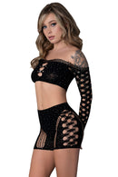 CROP TOP & SHORT SET BLACK O/S