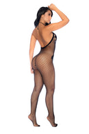 HALTER AND CROTCHLESS FLORAL BODYSTOCKING BLACK O/S