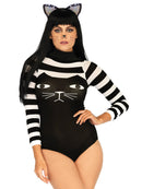 Nylon Spandex Striped Cat Bodysuit with Snap Crotch