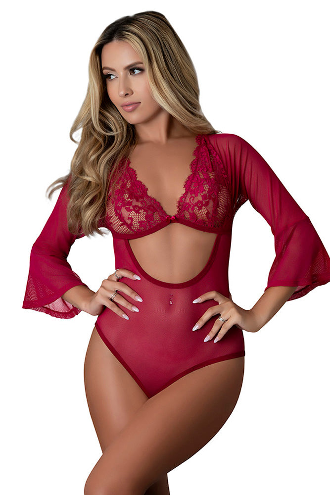 3/5 SLEEVE PLAYSUIT CHERRY MEDIUM