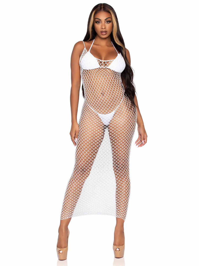 TWIST WOVEN NET DRESS WHITE O/S