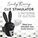 Shegasm Sucky Bunny clit stimulator in black: bunny-ear suction toy with 5 patterns of suction