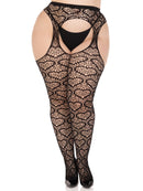 HEART NET SUSPENDER TIGHTS BLACK Q/S