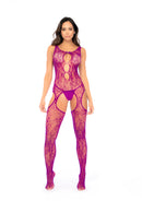 FLORAL FISHNET BODYSTOCKING PINK O/S