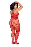 HEART FISHNET BODYSTOCKING WITH RHINESTONE DETAIL RED Q/S