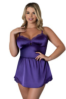 SATIN PETALS CHEMISE & G-STRING SET PURPLE Q/S