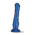 Maia Aurora 7 inch vibrating dildo in metallic blue silicone with a rippled shaft and suction cup base