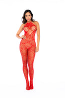 HEART FISHNET BODYSTOCKING WITH RHINESTONE DETAIL RED O/S