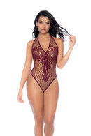 FLORAL FISHNET BODYSUIT CHERRY O/S