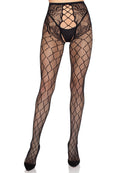 Faux Layer Net Tights with Crotchless Floral Panty