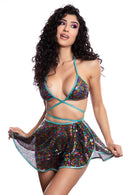 RAINBOW SEQUIN SKIRT SET O/S