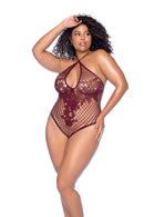 FLORAL FISHNET BODYSUIT CHERRY Q/S