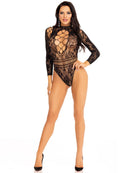 LACE & NET KEYHOLE BACK BODYSUIT BLACK O/S