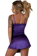 SATIN PETALS CHEMISE & G-STRING SET PURPLE L/XL