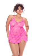 BABYDOLL WITH MATCHING PANTY PINK 1X/2X