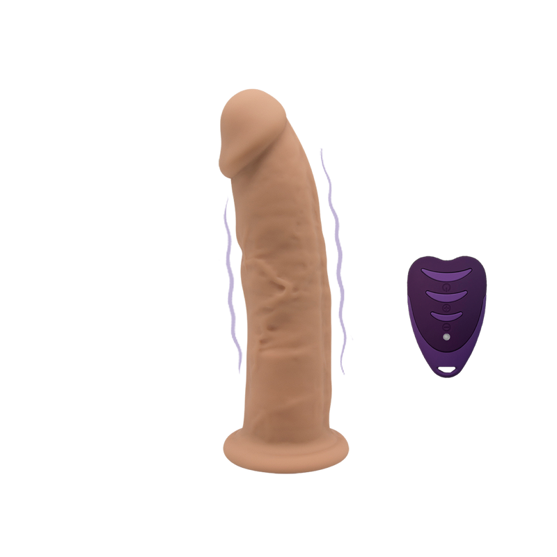 Adrien Lastic CNEX Model 2 7 in vibrating dildo: light flesh-tone silicone realistic dildo with suction cup and purple remote