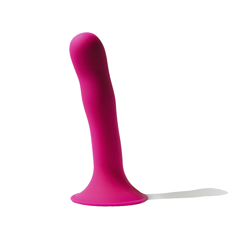 Adrien Lastic Model 4 dildo: hot pink smooth curved silicone dildo with a wide suction cup base