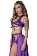 HIGH NECK CROP SKIRT & TANGA SET PURPLE MEDIUM