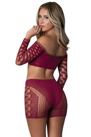 CROP TOP & SHORT SET BURGUNDY O/S