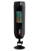 PDX Elite Ultimate Milker 2: black gyrating automatic stroker with a clear lit sleeve window on a suction cup mount