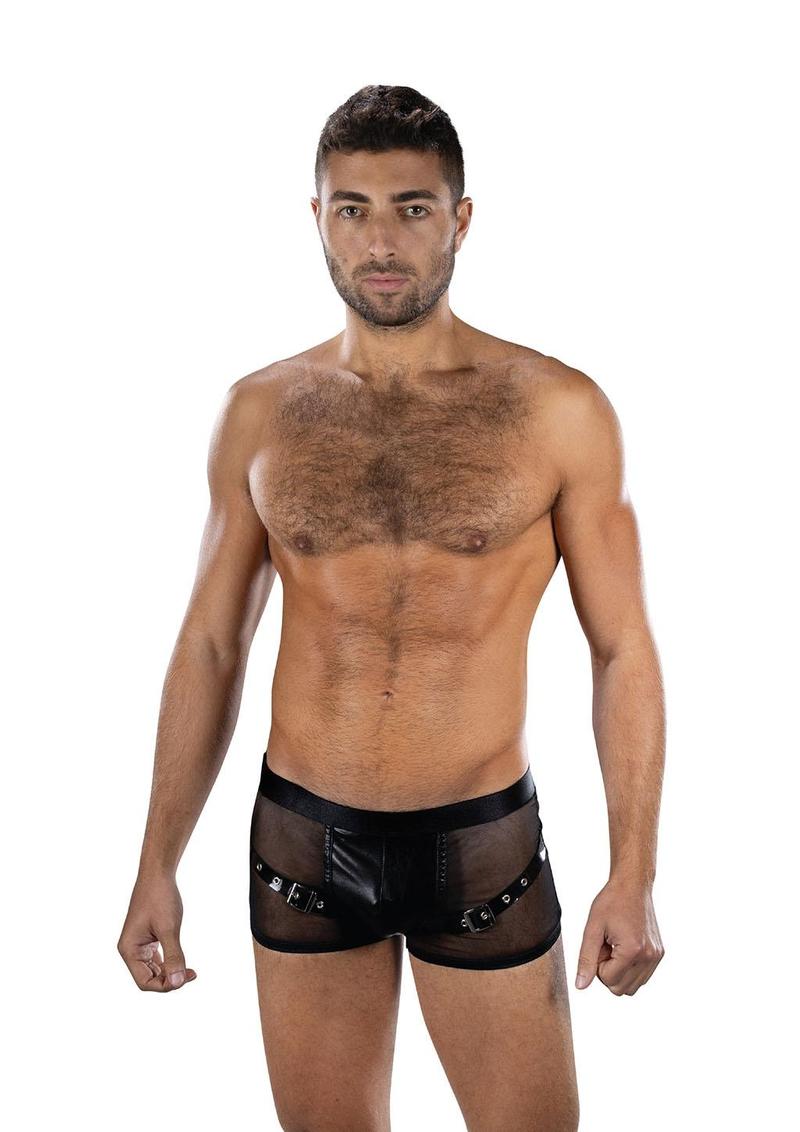 ENVY SHEER COMMAND BUCKLE BOXER BRIEFS BLACK O/S