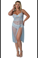 BLUE SKY LONG CHEMISE & BOY SHORT PANTY BLUE Q/S