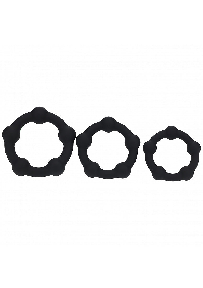 LEVELZ BEADED RING SET 3 PIECE BLACK