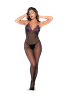 FISHNET AND LACE BODYSTOCKING SET BLACK O/S