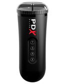 Moto Blower standing upright with a clear cap, front view of the T, S, R and V buttons