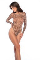 LEOPARD PRINT MESH LONG SLEEVE BODYSUIT O/S