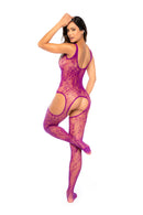 FLORAL FISHNET BODYSTOCKING PINK O/S