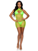 DIAMOND NET HALTER DRESS NEON GREEN O/S