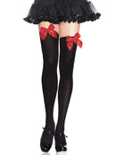OPAQUE BLACK THIGH HIGHS SATIN RED BOW O/S
