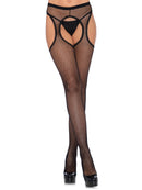 FISHNET SUSPENDER TIGHTS WITH SCALLOP TRIM BLACK O/S