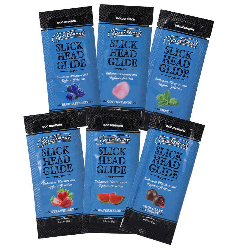 Doc Johnson GoodHead Slick Head Glide 6 pack: flavored lubricant packets, 0.24 oz (7 g) each