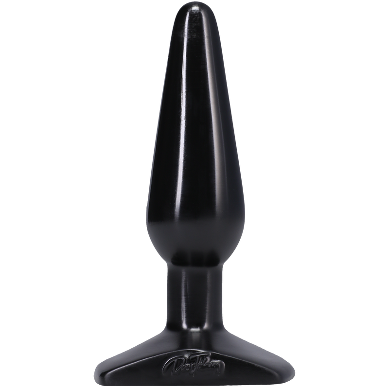 Doc Johnson Classic Butt Plug Medium: black slim tapered anal plug with a flared base, front view