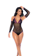 FISHNET AND LACE BODYSUIT SET BLACK O/S