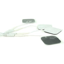 Lead wires connected to the four adhesive e-stim pads