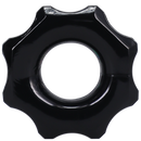 Doc Johnson Rock Solid Gear: glossy black gear-shaped cock ring, top view