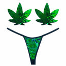 NEVA NUDE SEQUIN WEED LEAF PASTIES & THONG O/S