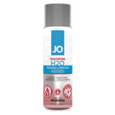 JO H2O Warming, 2 oz: water-based warming lubricant in a clear bottle with a blue and red label