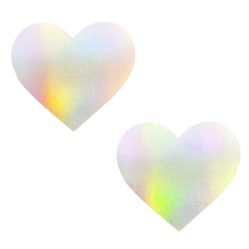 NEVA NUDE HOLOGRAPHIC WHITE HEART PASTIES